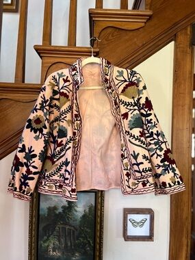Embroidered Floral Pink Jacket - Women's Lightweight Coat